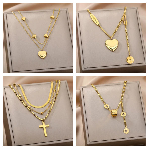 Double Layer Hollow Clavicle Chain Stainless Steel Necklace for Women - HeyBless
