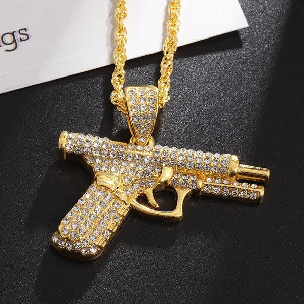 Bling Iced Out Pistol Pendant Machine Gun Necklace - HeyBless