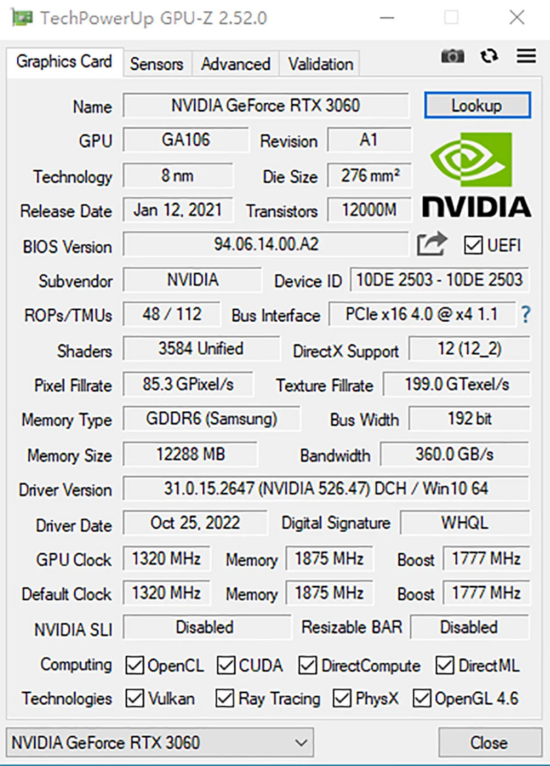 NVIDIA RTX 3060 12GB Graphics Card GDDR6