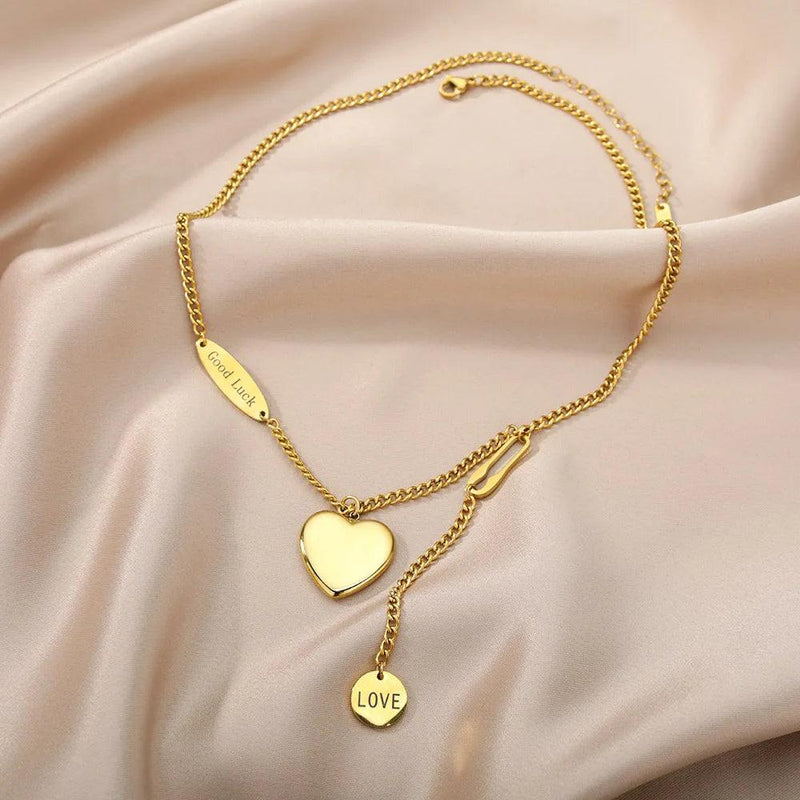 Double Layer Hollow Clavicle Chain Stainless Steel Necklace for Women - HeyBless